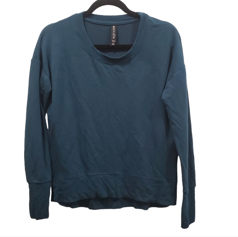 Athleta Seafoam Blue XS Petite Crewneck Sweater with thumbholes